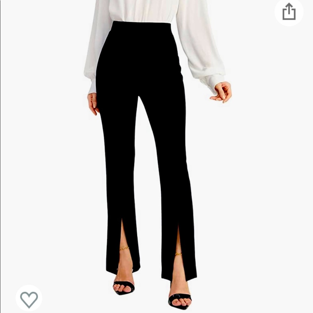 Split front black elastic work pant